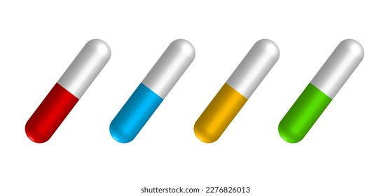 Vector de cápsula de píldora Ilustración 3d representa un estilo realista varios colores