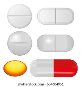 Pill capsules set  isolated on a white background