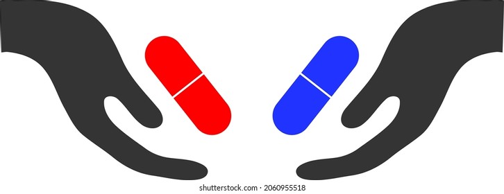 Pill Choice Hands vector illustration. A flat illustration design of Pill Choice Hands icon on a white background.