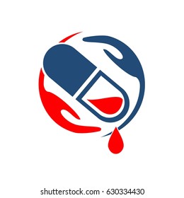 Pill in a circle, arms around the tablet. logo