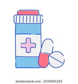 Pill Container with Capsules Icon with soft color palette in doodle Illustration style Ideal for health and pharmacy themed designs
