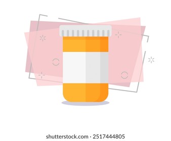 Ilustración del envase de la píldora. Etiqueta en blanco, farmacia, botella, frasco. Concepto de medicina. Puede ser utilizado para temas como tratamiento, cura, medicación