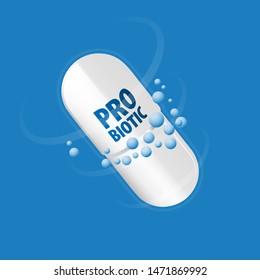 Pill With Content Of Antibiotic Or Probiotic Powder With Arrows Around The Capsule Indicating The Effectiveness Of The Drug