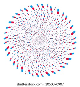 Pill curl round cluster. Element twirl done from scattered pill items. Vector illustration style is flat iconic symbols.