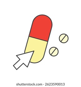Pill with cursor click. Vector illustration