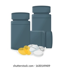 Pill and Dragee Concept Icon and Label. Health Research Symbol, Icon and Badge. Cartoon Vector illustration.