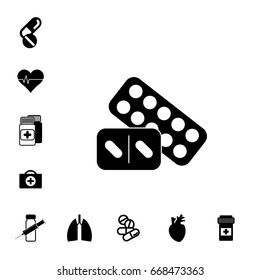 Pill or Drug Vector Icon Set Isolated. Pharmacy Symbols Collection
