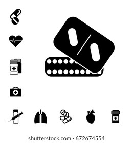 Pill or Drug Vector Icon Set Isolated. Pharmacy Symbols Collection