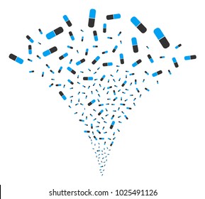 Pill fireworks fountain. Vector illustration style is flat iconic symbols. Object fountain constructed from random design elements as pill fireworks.