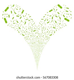 Pill fireworks stream. Vector illustration style is flat eco green iconic symbols on a white background. Object double fountain constructed from random pictograms.