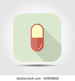 pill flat icon with long shadow, vector illustration