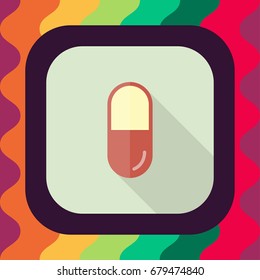 pill flat icon with long shadow, vector illustration