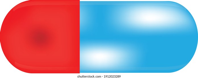 Una píldora en forma de cápsula de color rojo y azul cielo, El concepto de medicina.