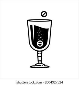 Pill And Glass Of Water Icon, Medicine Pill Drug Tablet Vector Art Illustration
