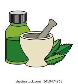 pill grinder with cannabis leafs and bottle