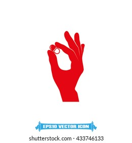 Pill in the hand icon vector