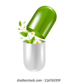 Pill With Herbs And Camomile, With Gradient Mesh, Vector Illustration