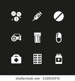 pill icon. 9 pill set with pharmaceutical, drug, pills and medicine vector icons for web and mobile app