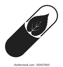 Pill icon in black style isolated on white background. Medicine and hospital symbol stock vector illustration.