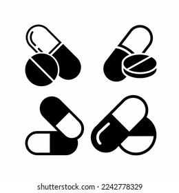 Pill icon black white template. Stock vector illustration.