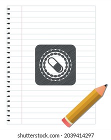 pill icon draw (pencil strokes). Vector Illustration. Detailed. 