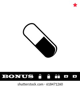 Pill icon flat. Black pictogram on white background. Vector illustration symbol and bonus button open and closed lock, folder, star