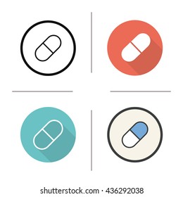 Pill icon. Flat design, linear and color styles. Isolated vector illustrations