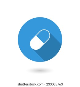 Pill icon. Flat design style modern vector illustration. Isolated on white color background. Flat long shadow icon. Elements in flat design
