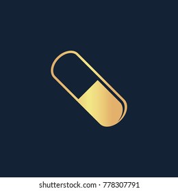 Pill icon flat. Simple gold pictogram on dark background. Vector illustration symbol