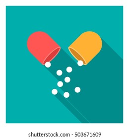 Pill icon in flat style isolated on white background. Medicine and hospital symbol stock vector illustration.