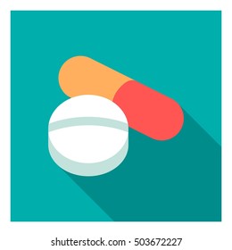 Pill icon in flat style isolated on white background. Medicine and hospital symbol stock vector illustration.
