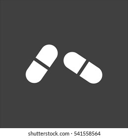 Pill icon flat. Vector white illustration isolated on black background. Flat symbol