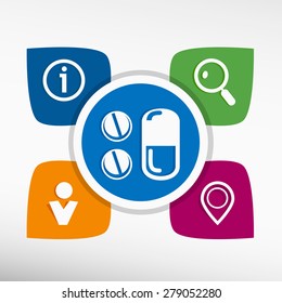 Pill icon and icons set vector illustration. Modern Flat style 