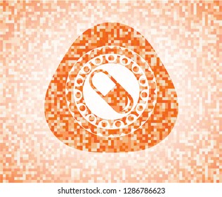 pill icon inside abstract orange mosaic emblem