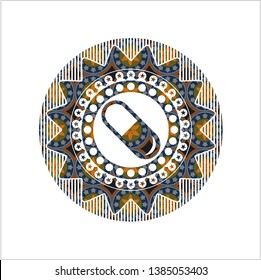pill icon inside arabesque badge background. arabic decoration.