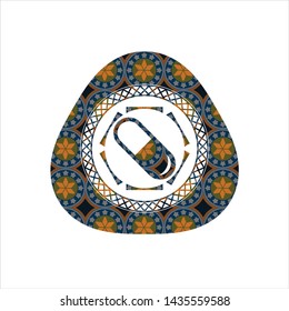 pill icon inside arabesque emblem background. arabic decoration.