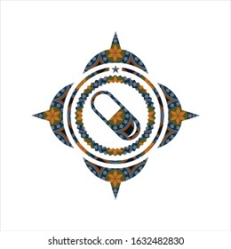 pill icon inside arabesque emblem. arabic decoration.