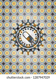 pill icon inside arabesque style emblem. arabic decoration.