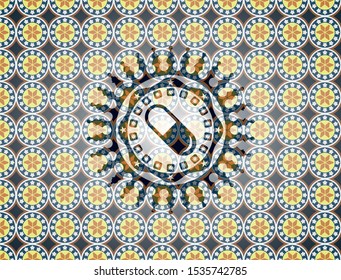 pill icon inside arabesque style badge. arabic decoration.