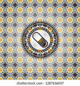 pill icon inside arabic badge. Arabesque decoration.
