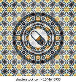pill icon inside arabic badge background. Arabesque decoration.