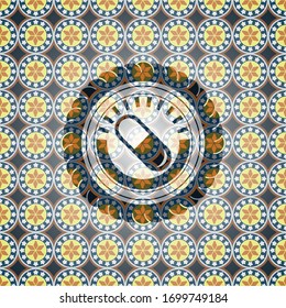 pill icon inside arabic badge background. Arabesque decoration.