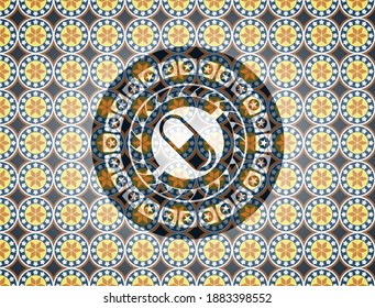icono de píldora dentro del emblema árabe. Decoración árabe. 