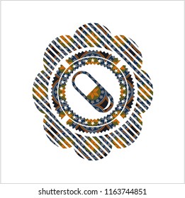 pill icon inside arabic style emblem. Arabesque decoration.