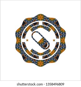 pill icon inside arabic style badge. Arabesque decoration.