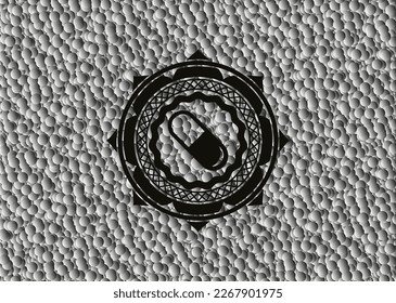 icono de píldora dentro de la placa negra con fondo de burbujas. Ilustración vectorial. Detallado. 