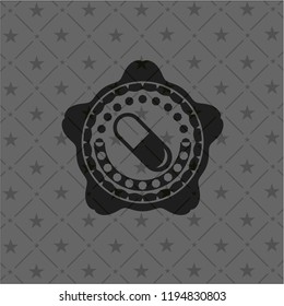pill icon inside black emblem. Vintage.