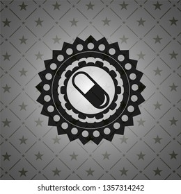 pill icon inside black emblem. Vintage.