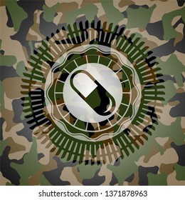 pill icon inside camouflage texture