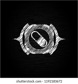 pill icon inside chalkboard emblem